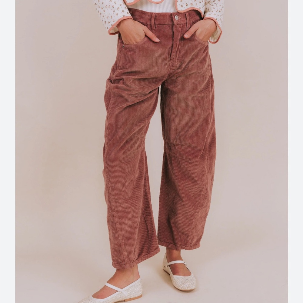 Free People NWOT Women's Corduroy Barrel Leg Courdaroy Pants - Blush - Picture 4 of 5
